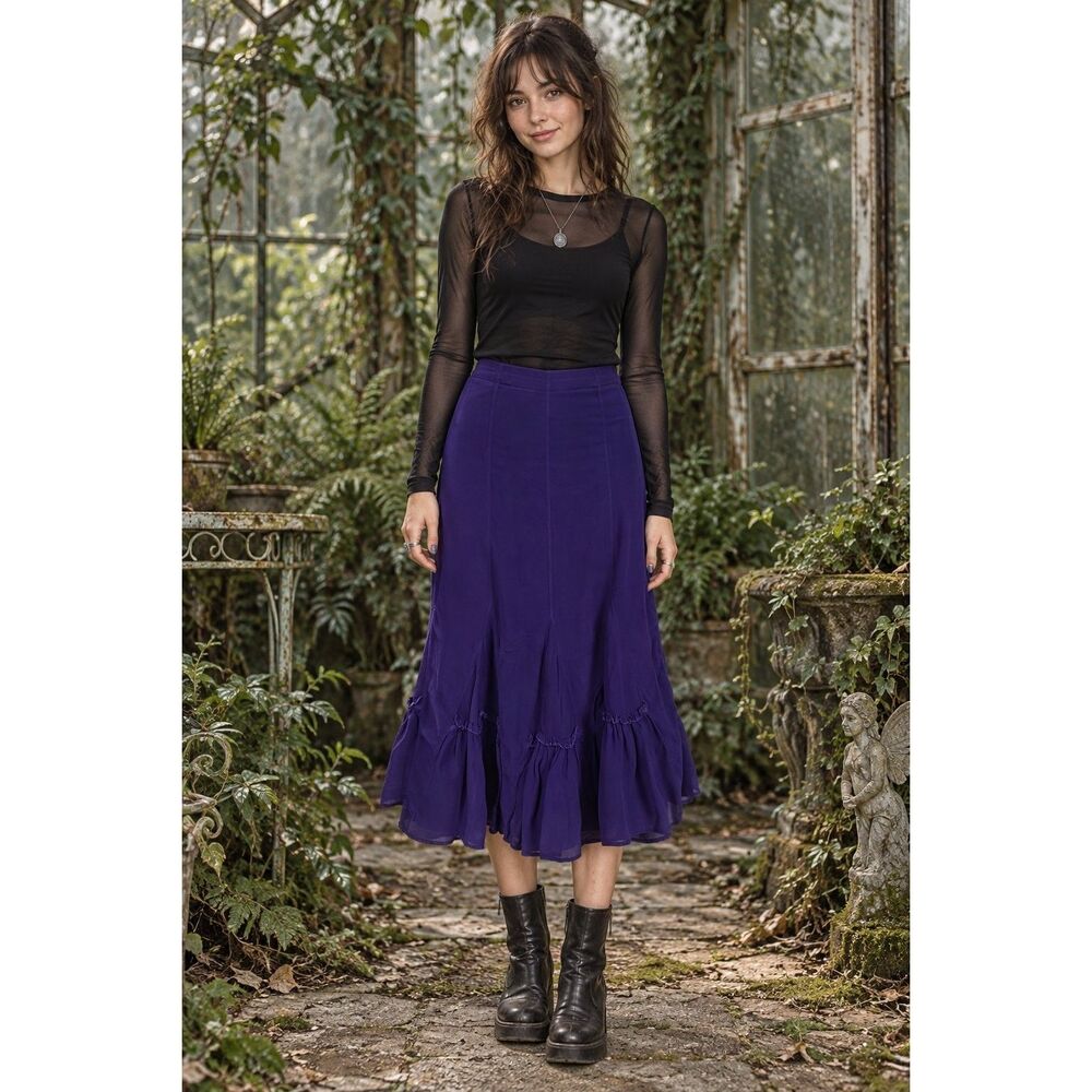 Coldwater Creek Fairy Grunge Whimsigoth Witchy Skirt Womens PXS Purple Flowy